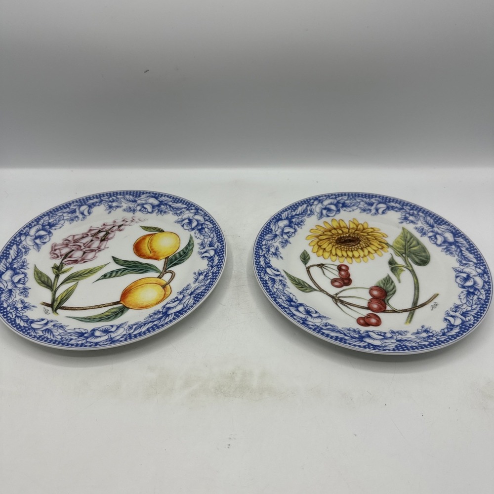 I Godinger & Co Salad Plates | Set of 2 Assorted Fruit Floral Motifs